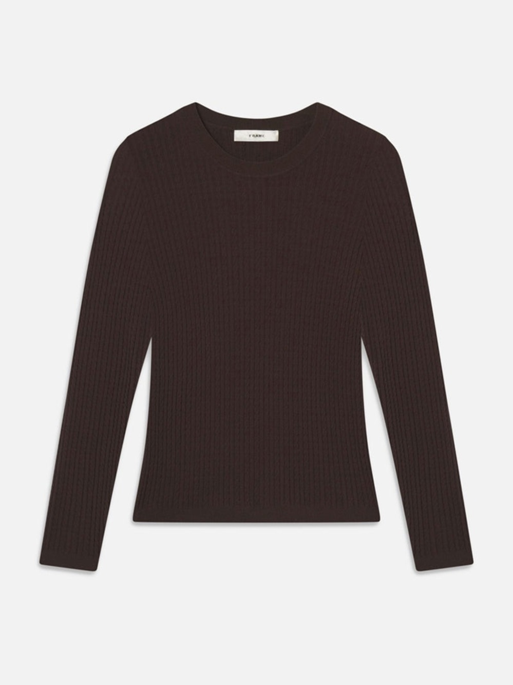 Frame Slim Ribbed Long-Sleeve Crewneck Top in Dark Brown